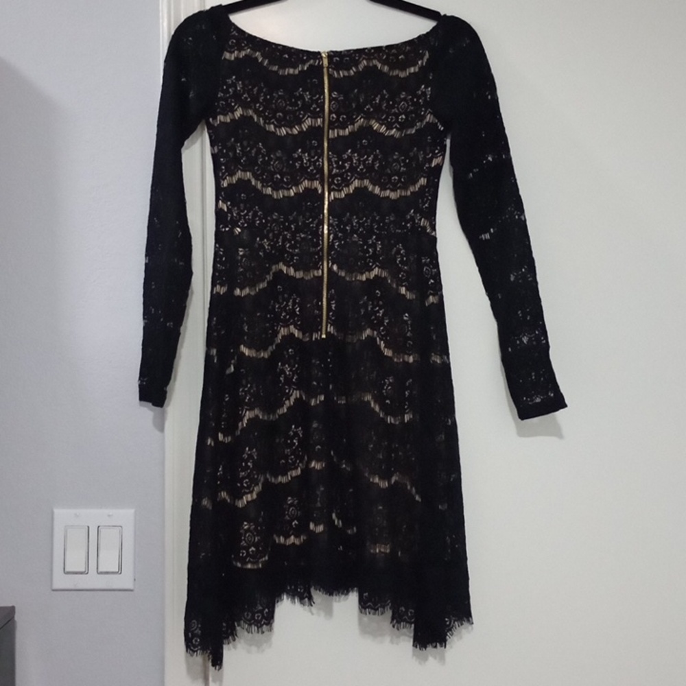 Xhilaration Black Lace Crochet Knit Long Sleeve Dress Size XS